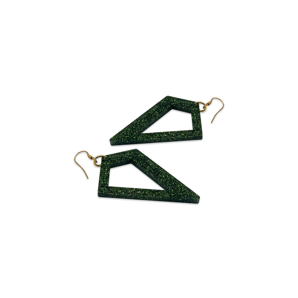 Kite Earrings - Green Glitter
