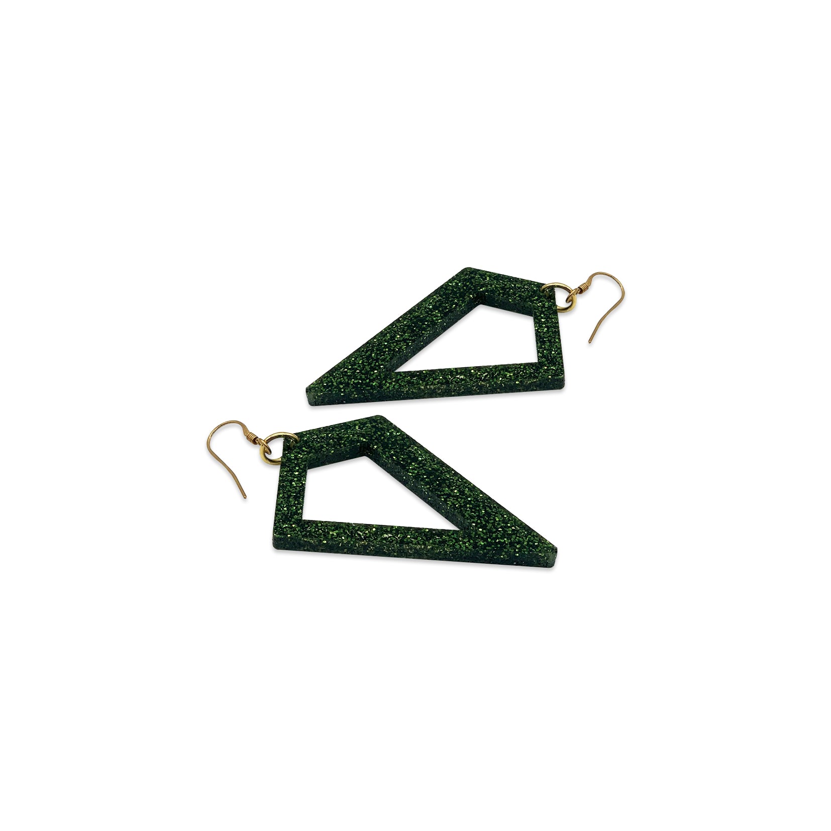 Kite Earrings - Green Glitter