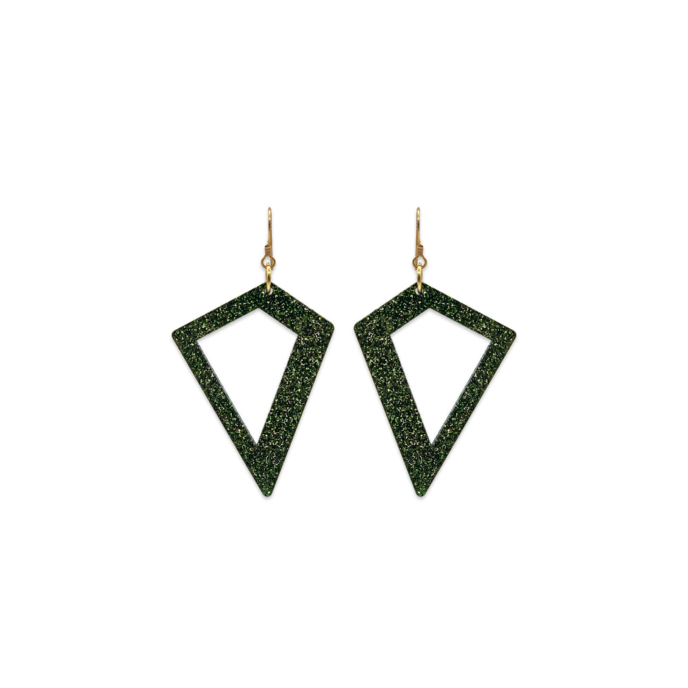 Kite Earrings - Green Glitter