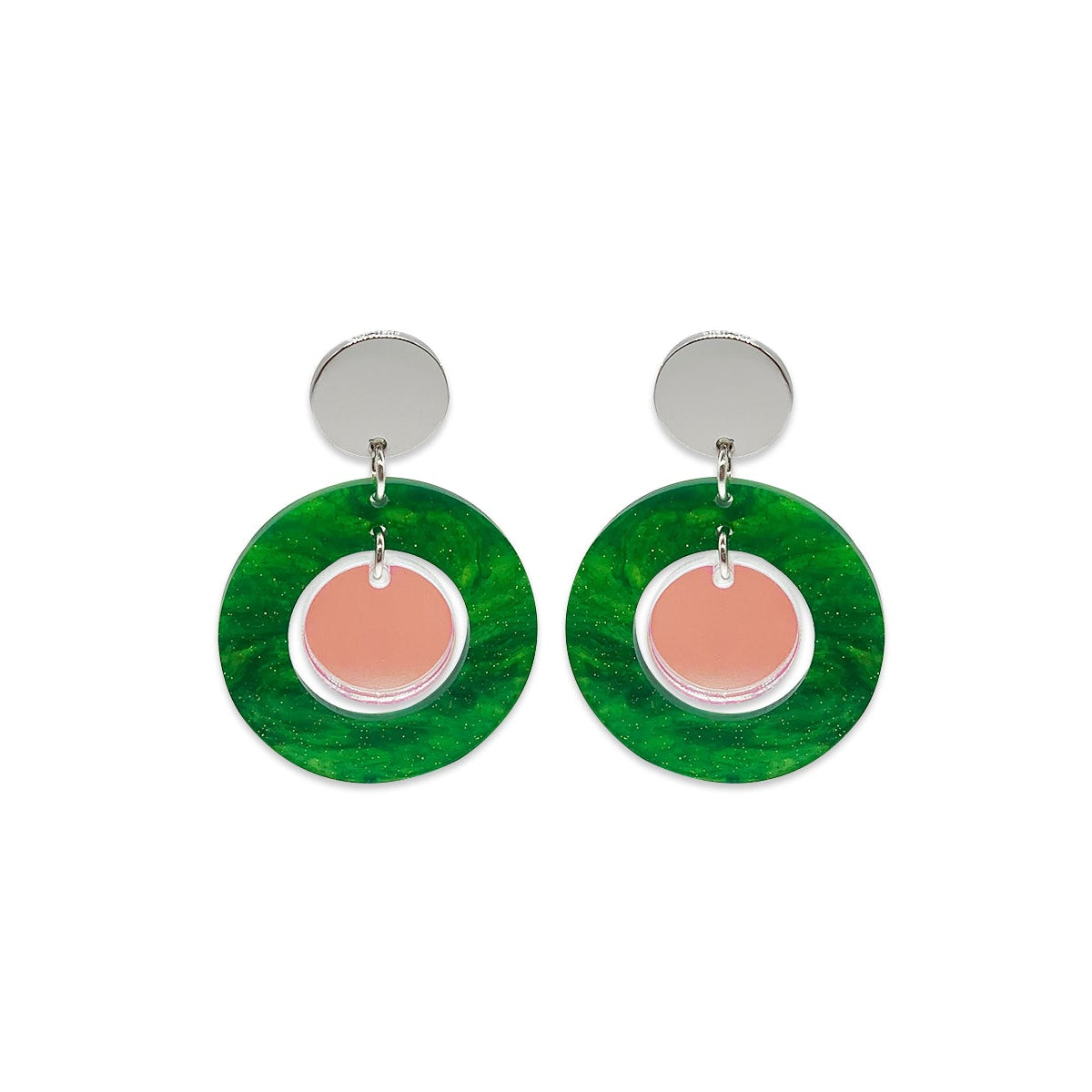 Large Dotty Dot Earrings - Green Glitter & Iridescent