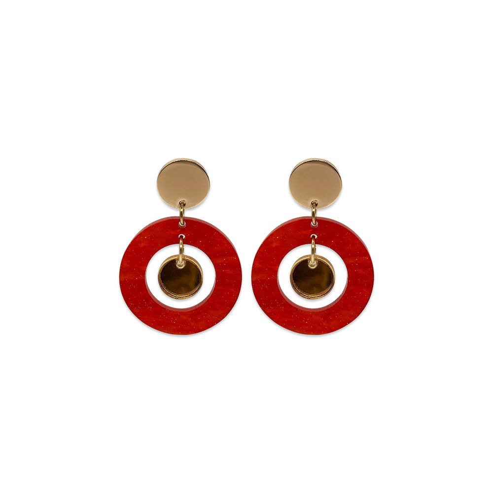 Large Dotty Dot Earrings - Sienna Red & Gold Glitter