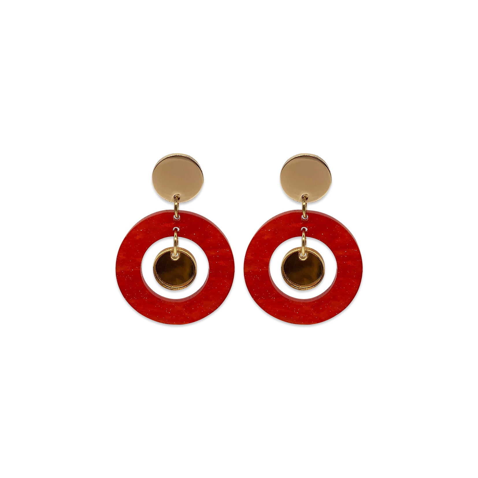 Large Dotty Dot Earrings - Sienna Red & Gold Glitter