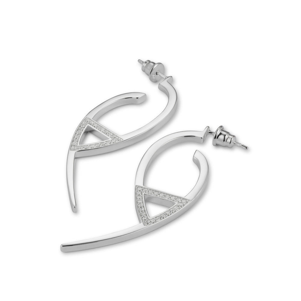 Flick Earrings Large - Sterling Silver & Cubic Zirconia