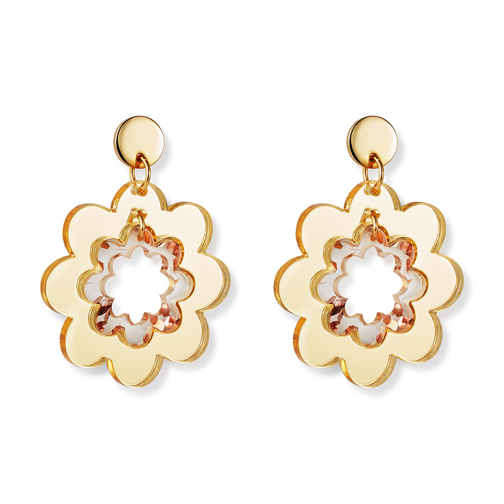 Funky Flowers Earrings - Gold Mirror & Rose Gold Fleck