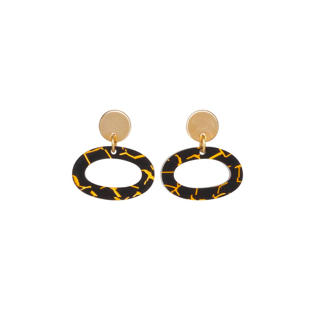 The Little Oh Earrings - Black Crackle