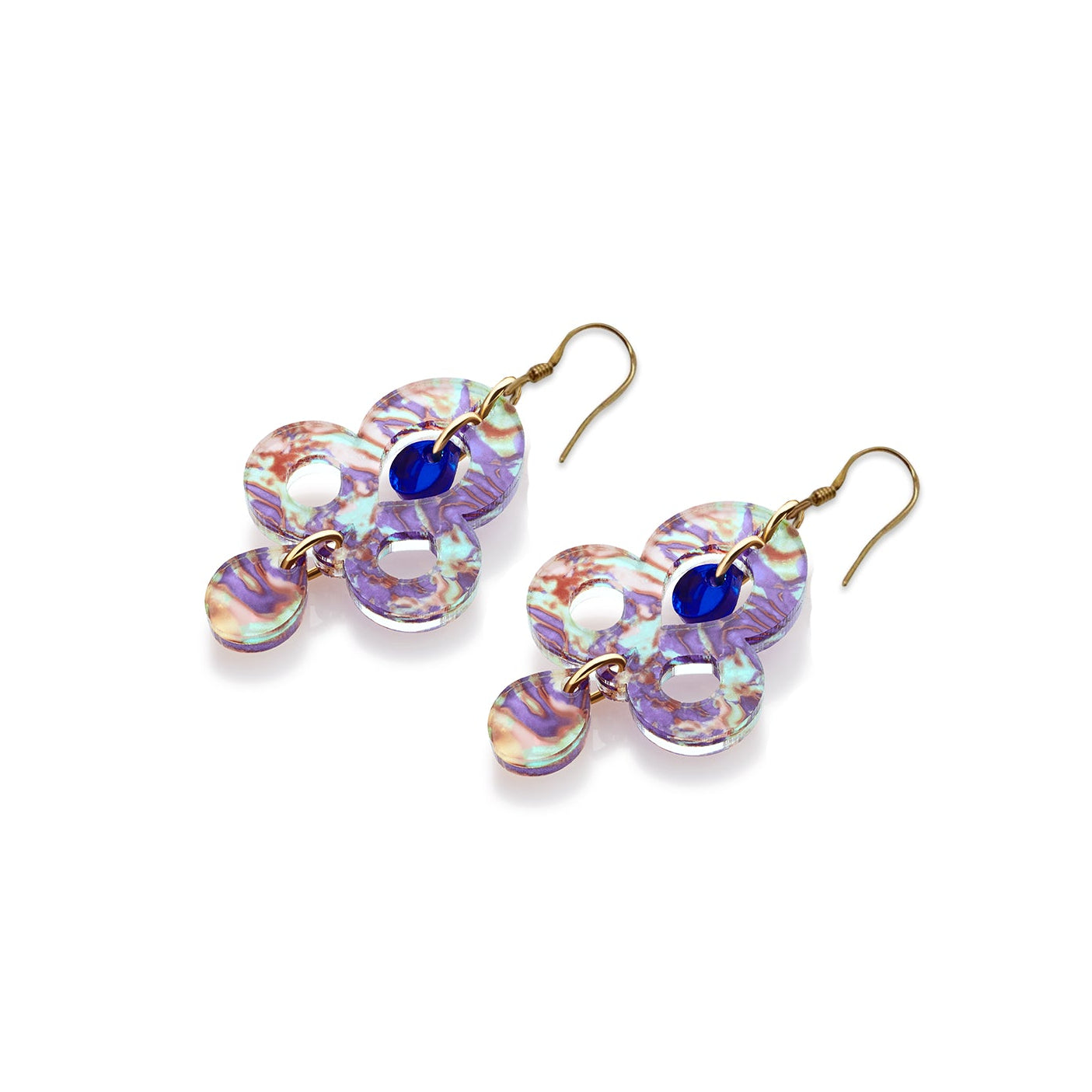 Mini Batik Earrings - Blue Splatter on hooks
