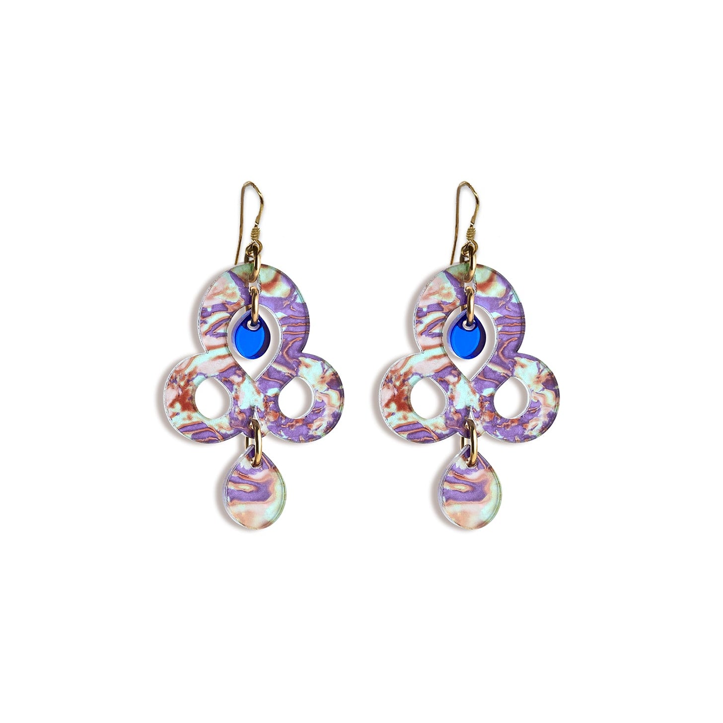 Mini Batik Earrings - Blue Splatter on hooks