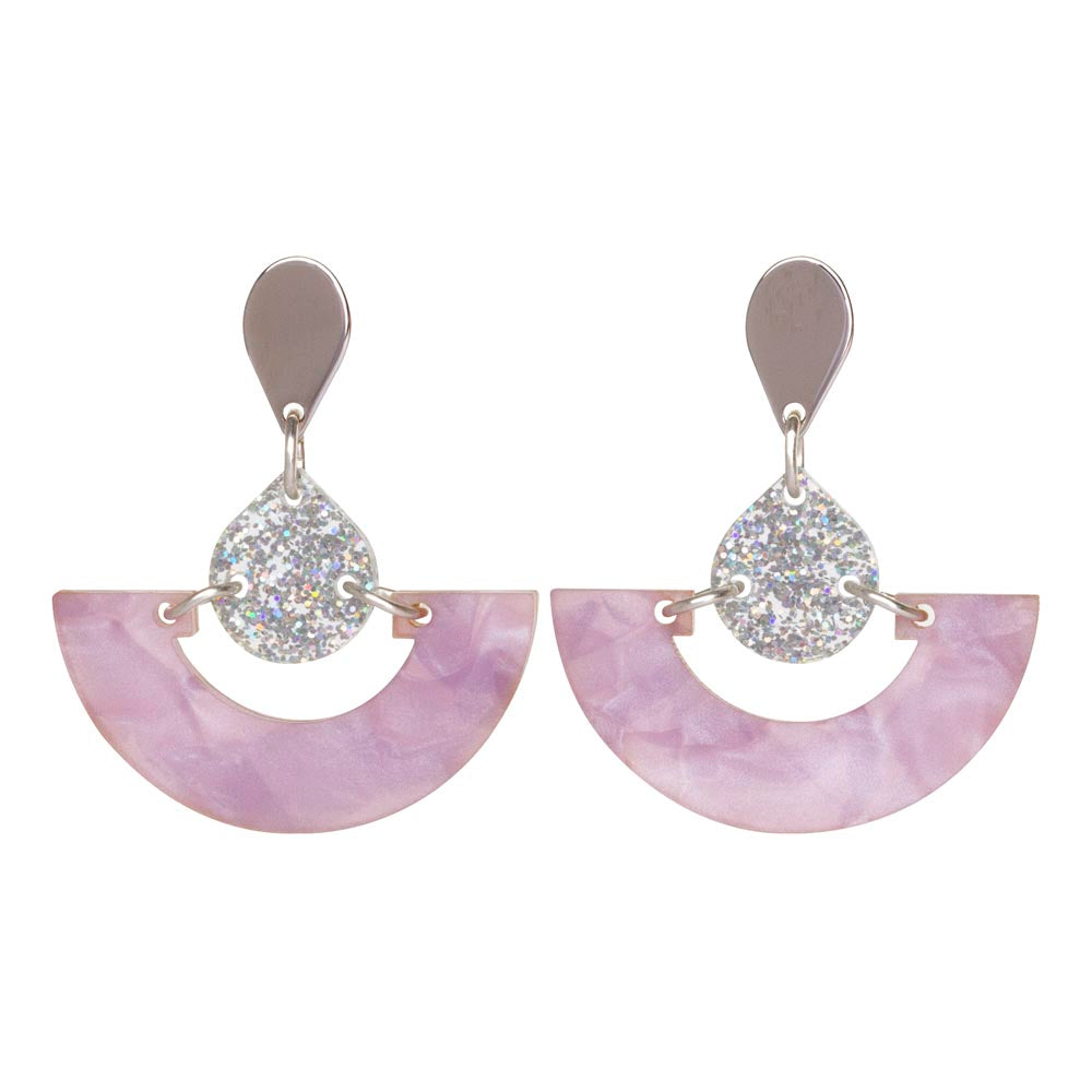Mini Fans Earrings - Lilac Pearl & Holographic Glitter