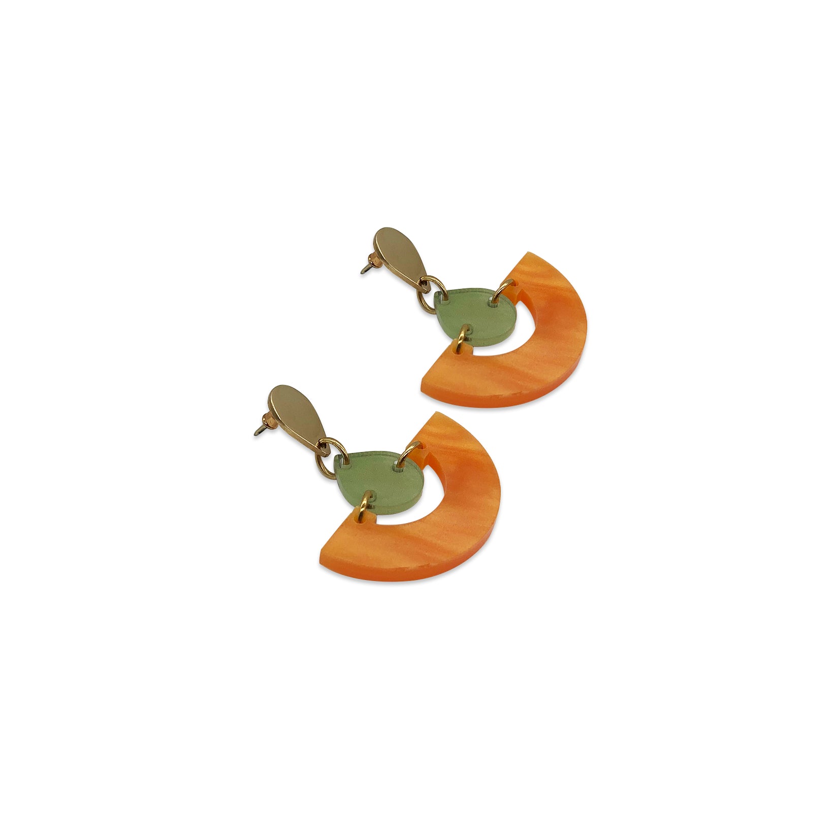 Mini Fans Earrings - Orange Pearl & Jade Stone