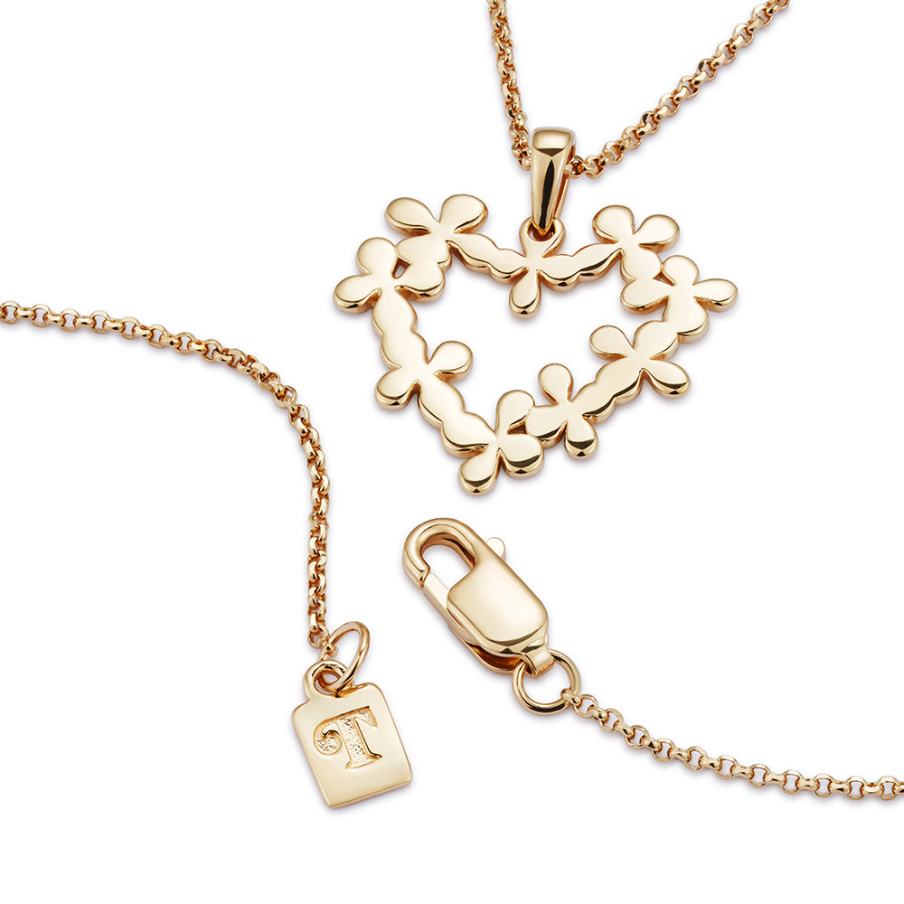 Hearts In Flowers Pendant Necklace - Gold Vermeil