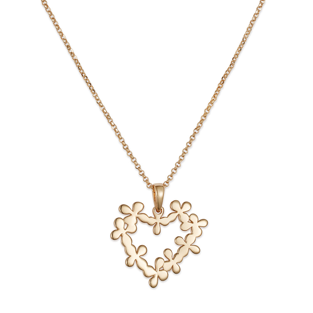 Hearts In Flowers Pendant Necklace - Gold Vermeil