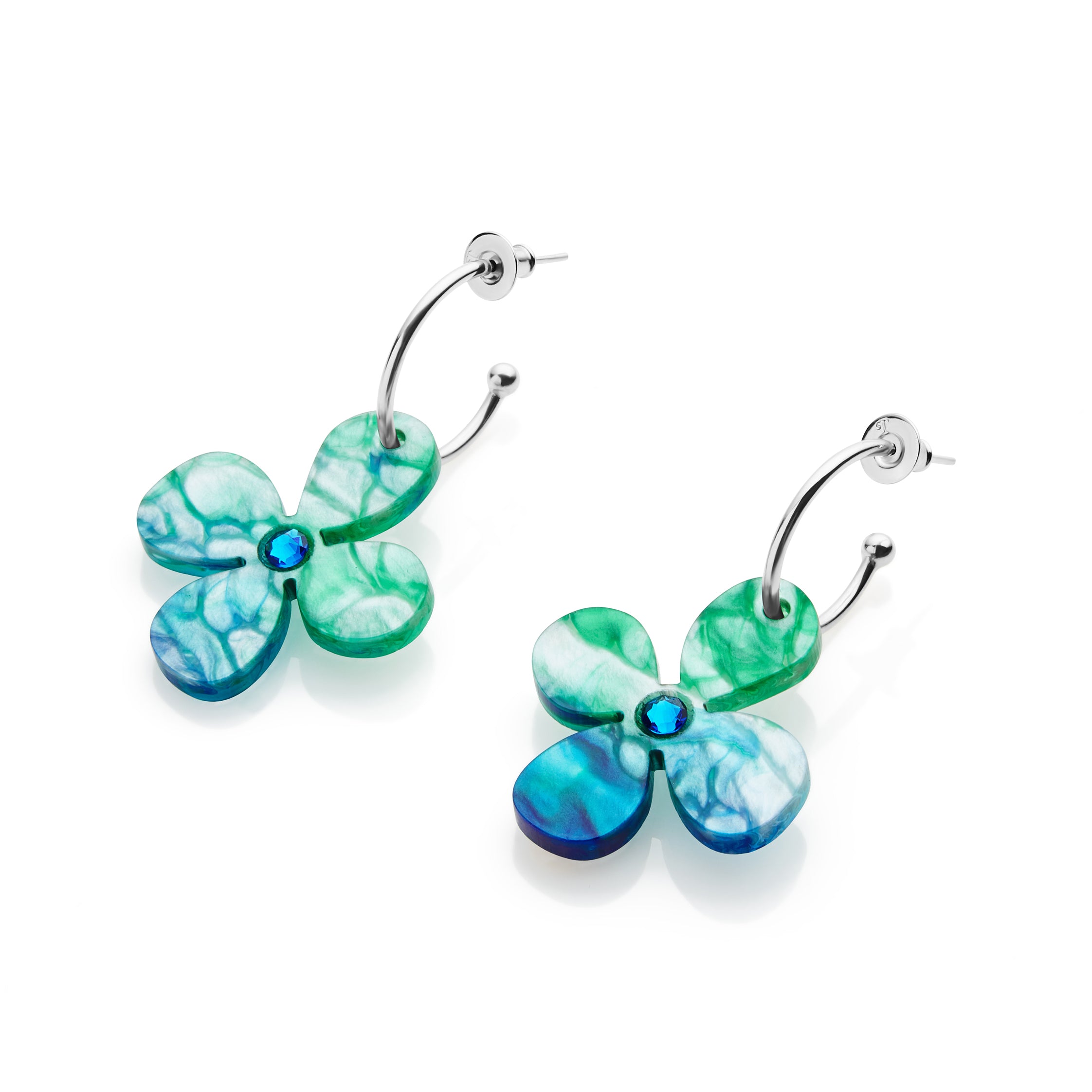Daisy Hoop Earrings - Blue Lava
