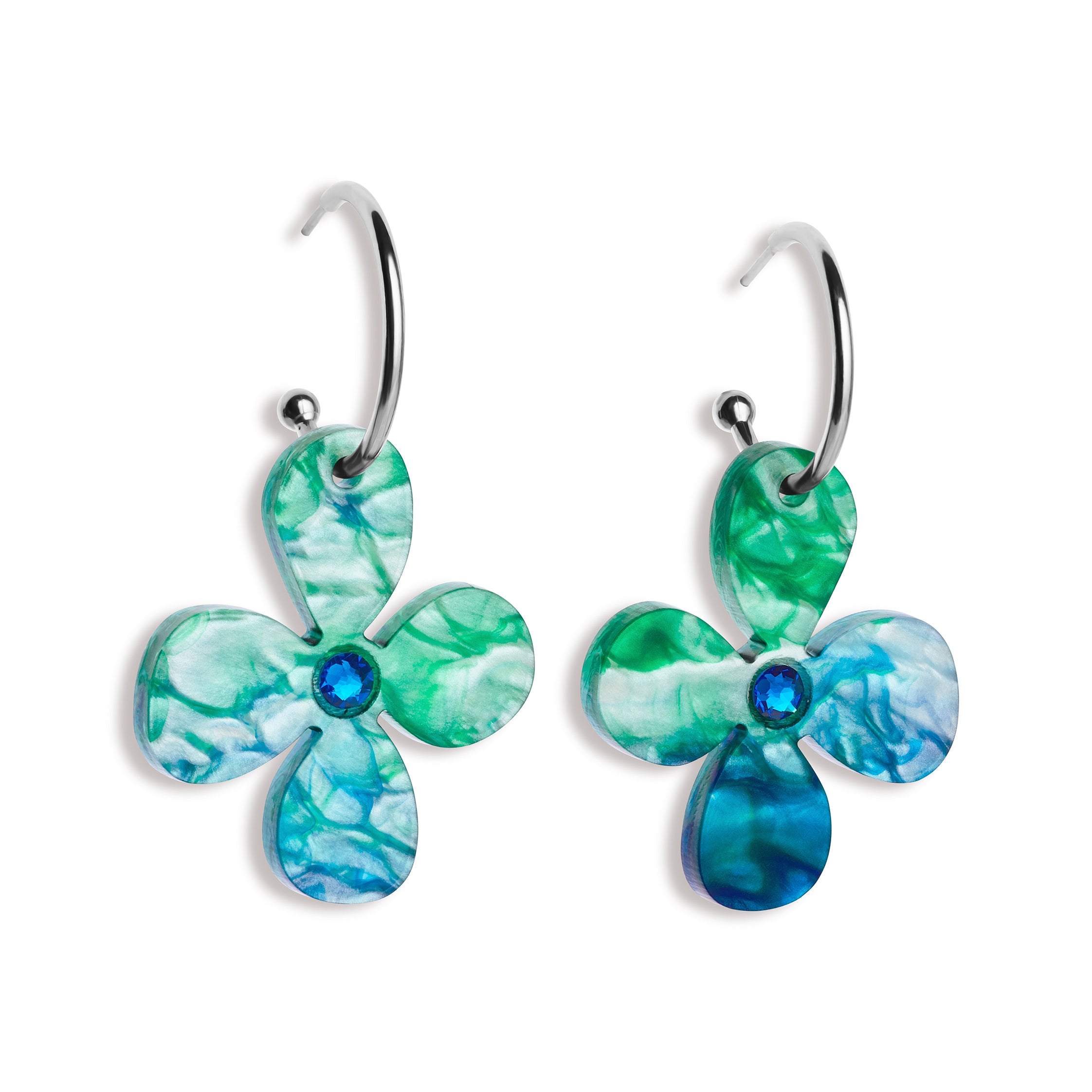 Daisy Hoop Earrings - Blue Lava