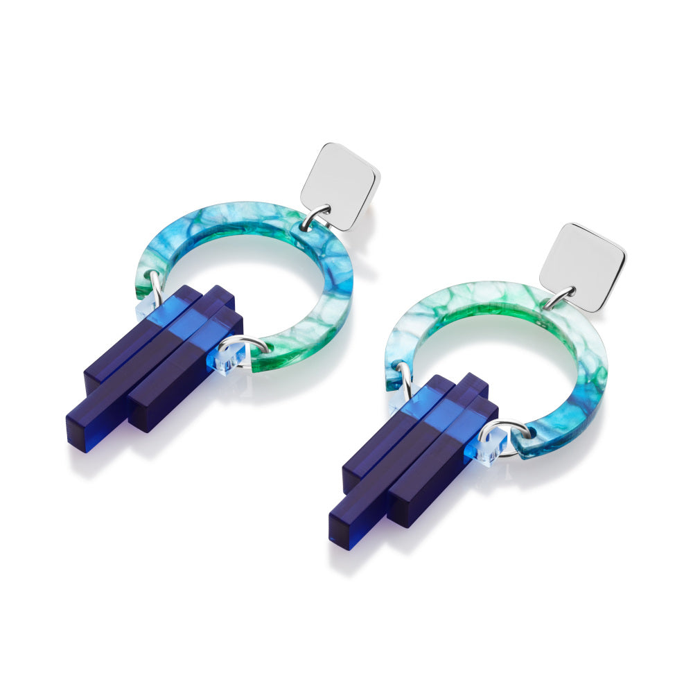 Petite Art Deco Chandeliers - Blue & Green Lava