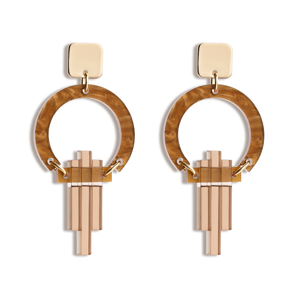 Petite Art Deco Chandelier Earrings - Mocha & Champagne