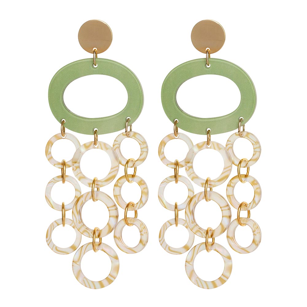 Oh What A Night Chandelier Earrings - Jade & Shell