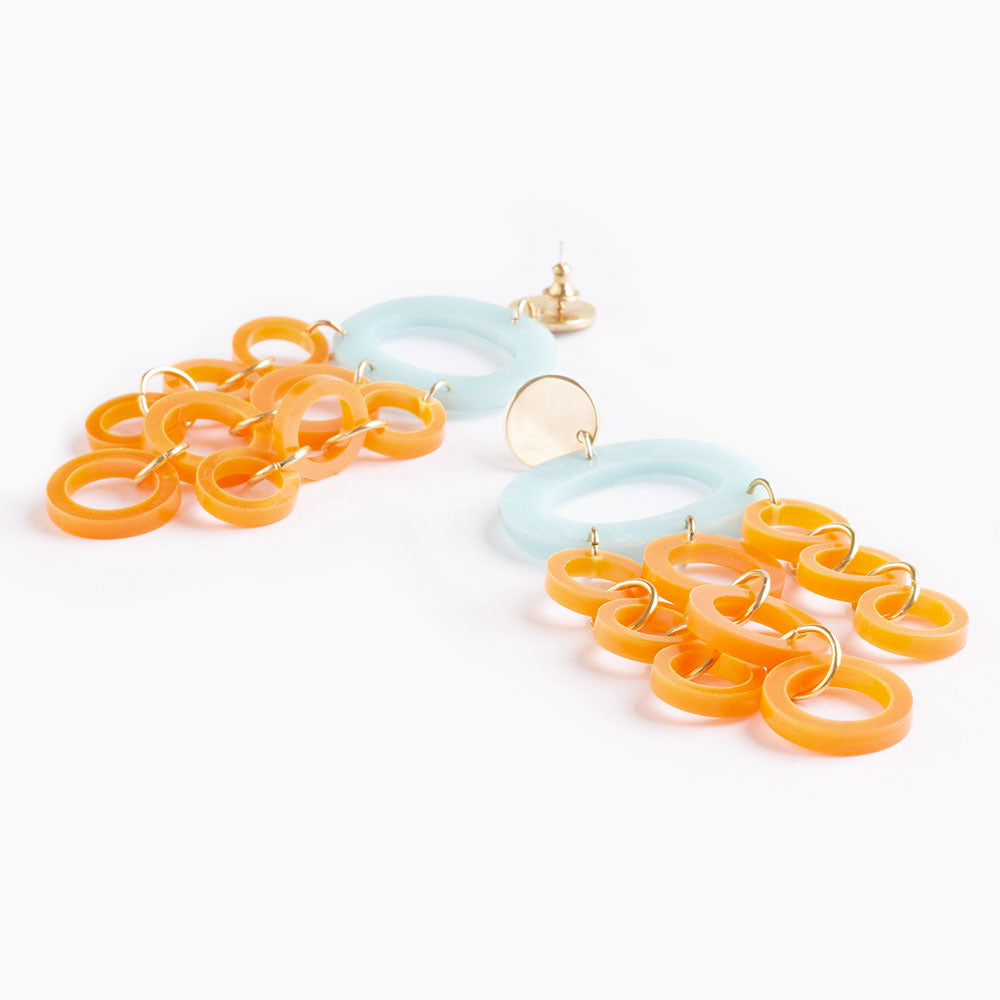 Oh What A Night Chandelier Earrings - Light Blue & Orange Pearl