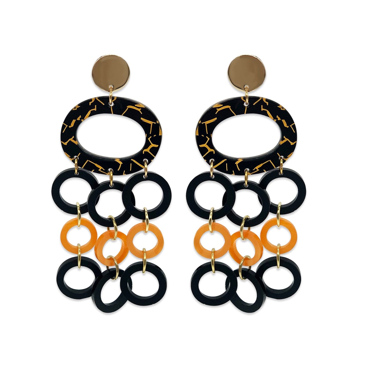 Oh What A Night Chandelier Earrings - Black Crackle & Orange
