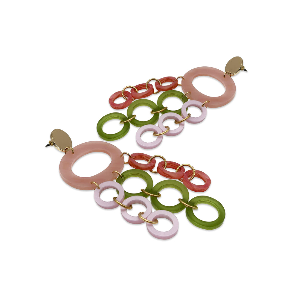 Oh What A Night Chandelier Earrings - Pink & Green Mix