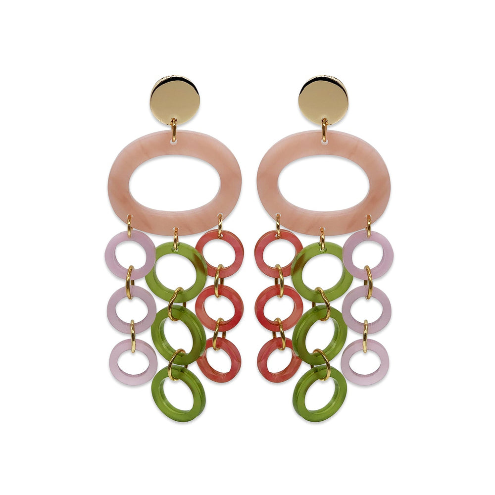 Oh What A Night Chandelier Earrings - Pink & Green Mix