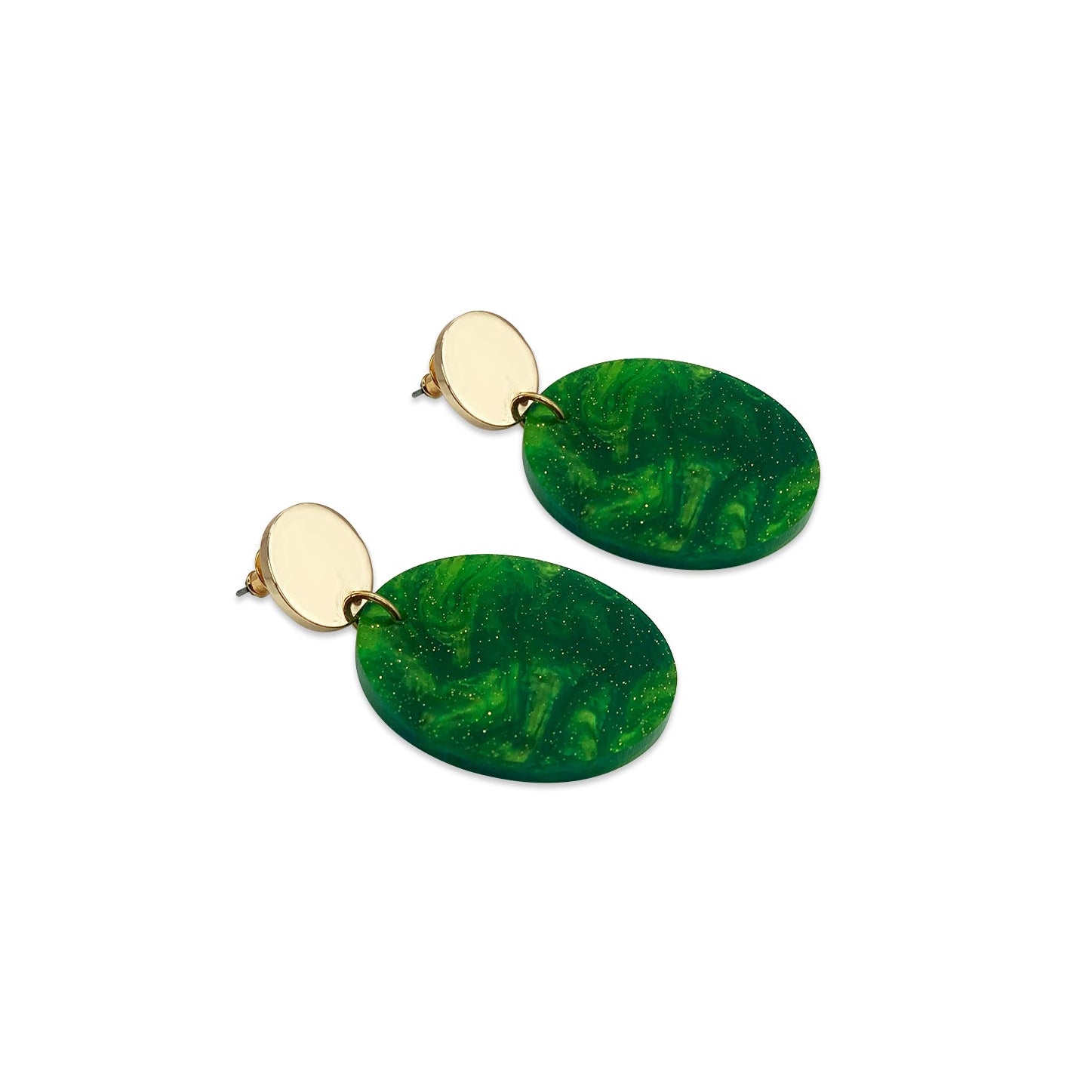 Orb Earrings - Green Glitter