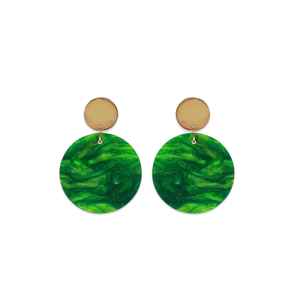 Orb Earrings - Green Glitter