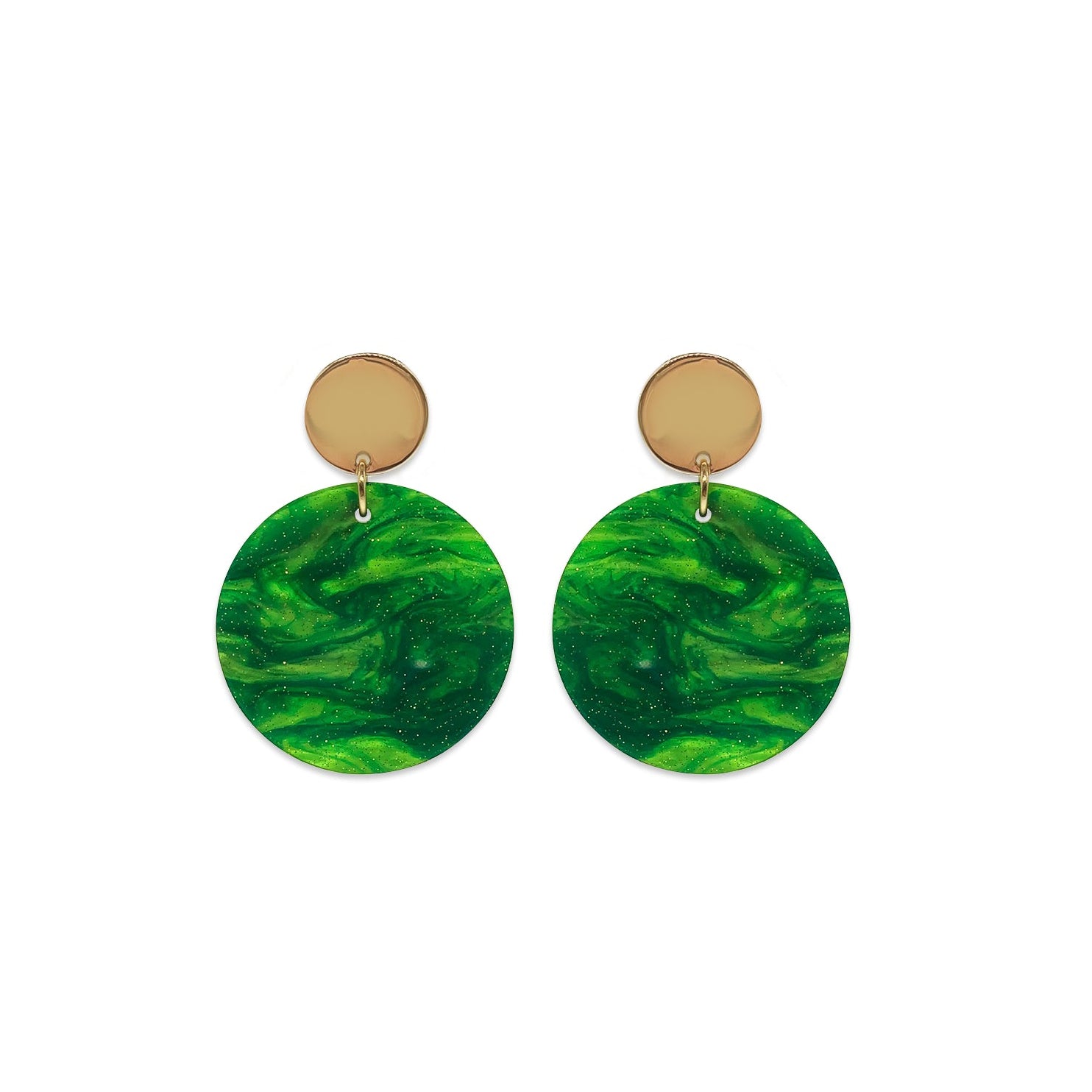 Orb Earrings - Green Glitter