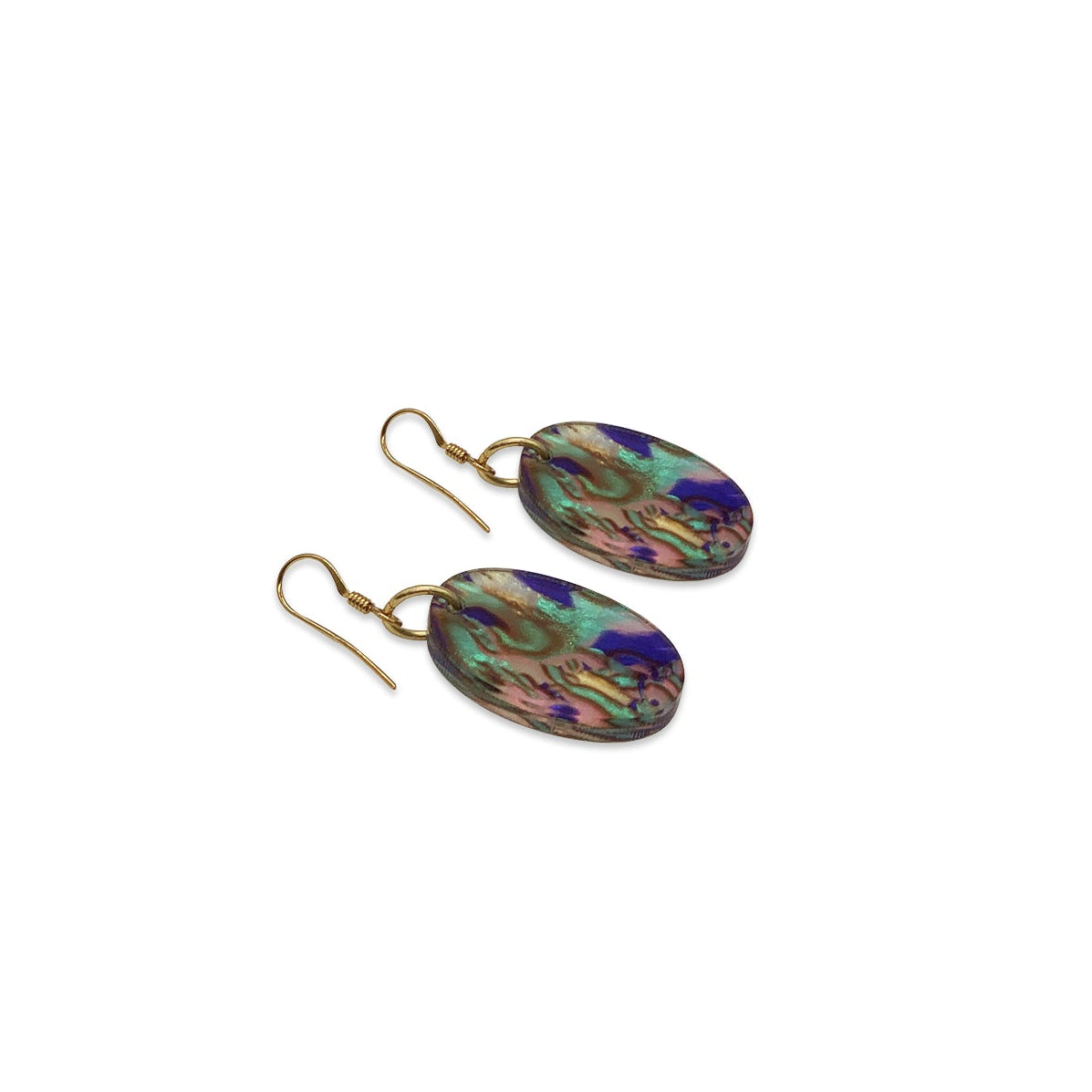 Oval Earrings - Blue Splatter