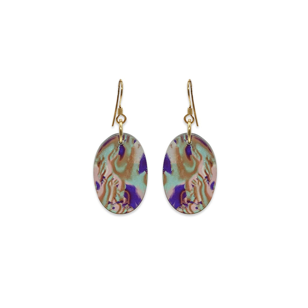 Oval Earrings - Blue Splatter