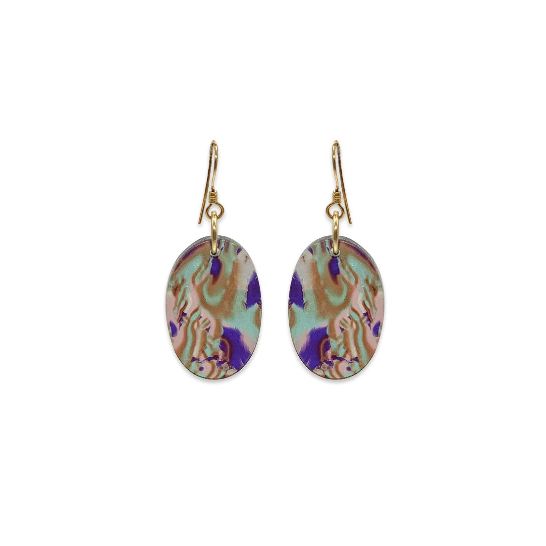 Oval Earrings - Blue Splatter