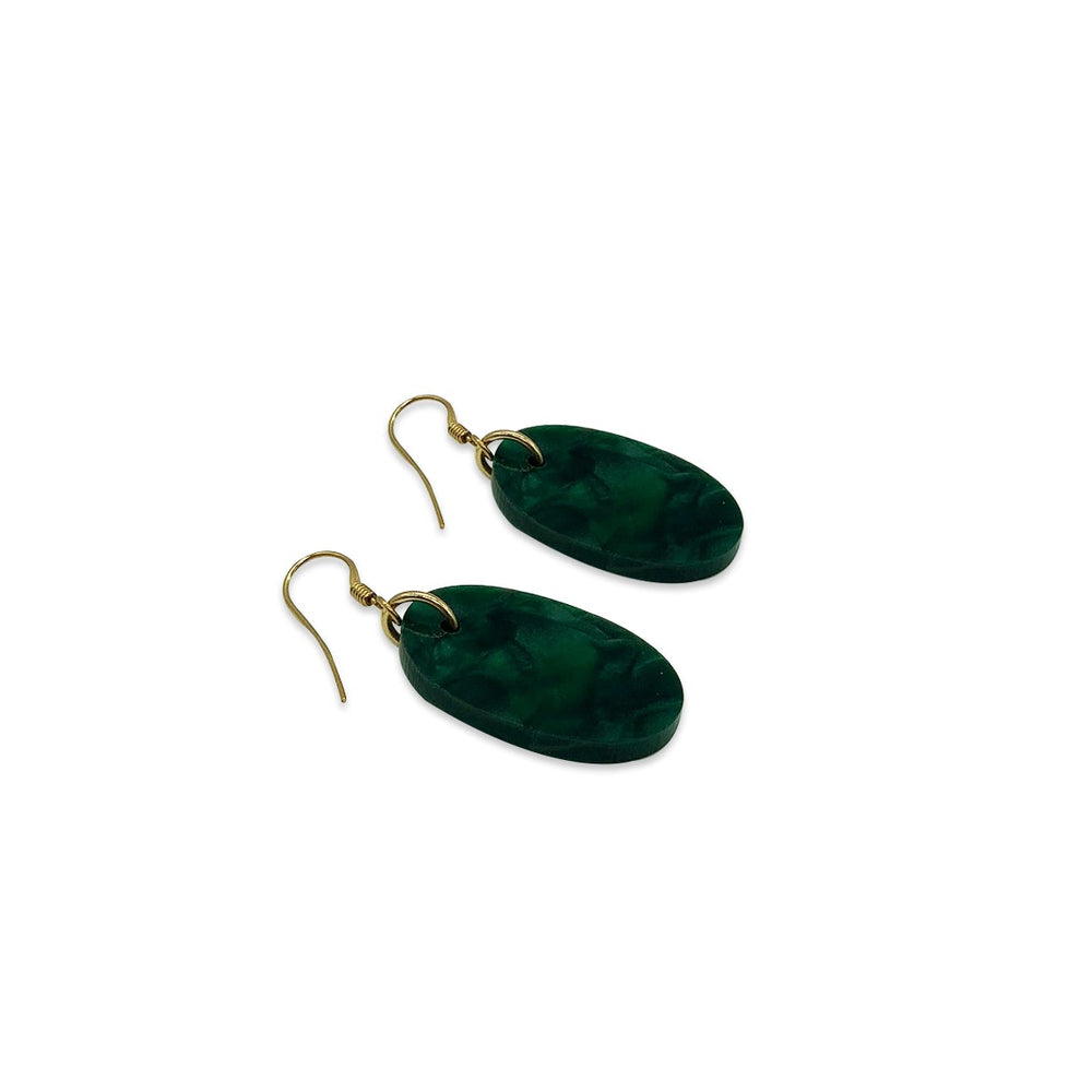 Oval Earrings - Emerald Green Pearl