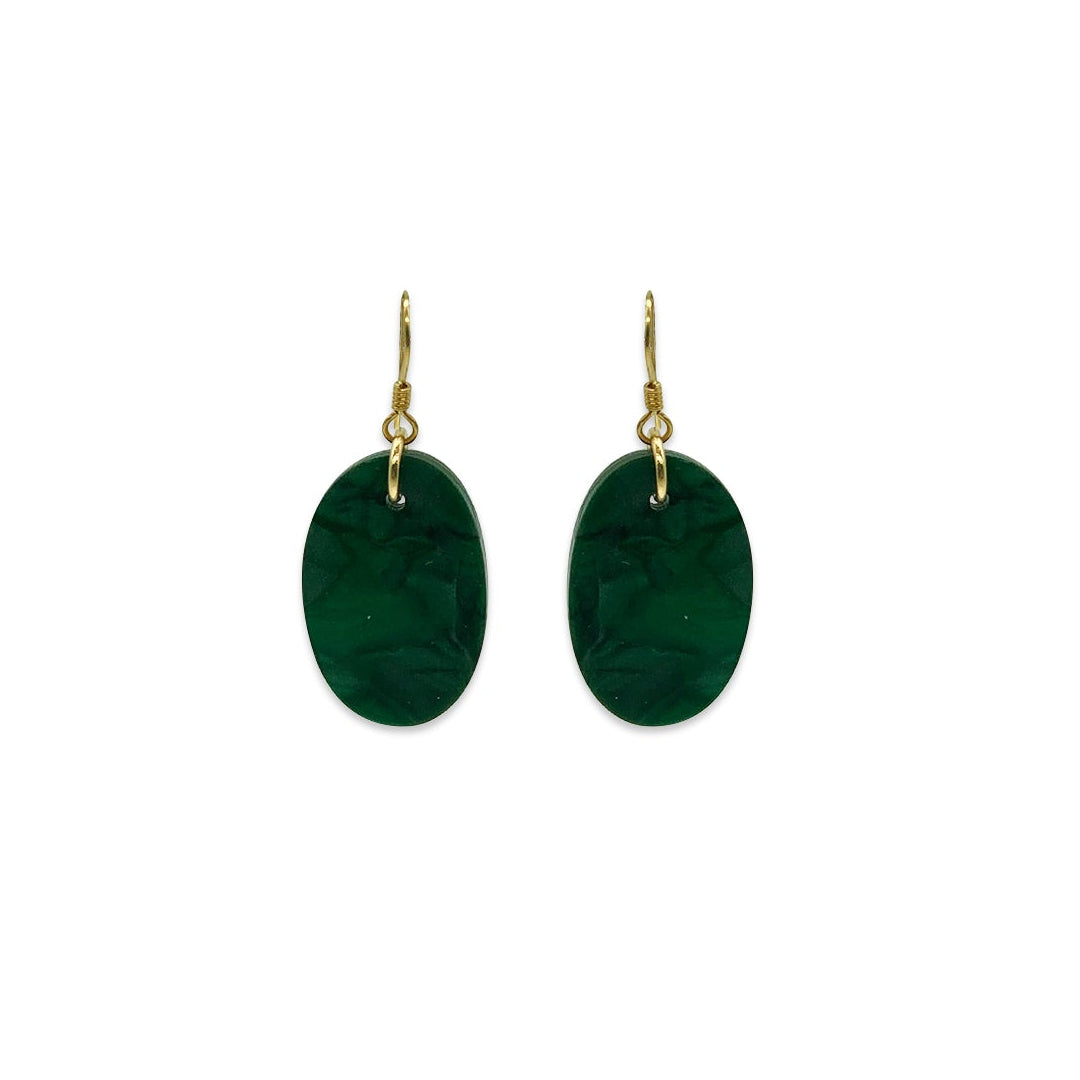 Oval Earrings - Emerald Green Pearl