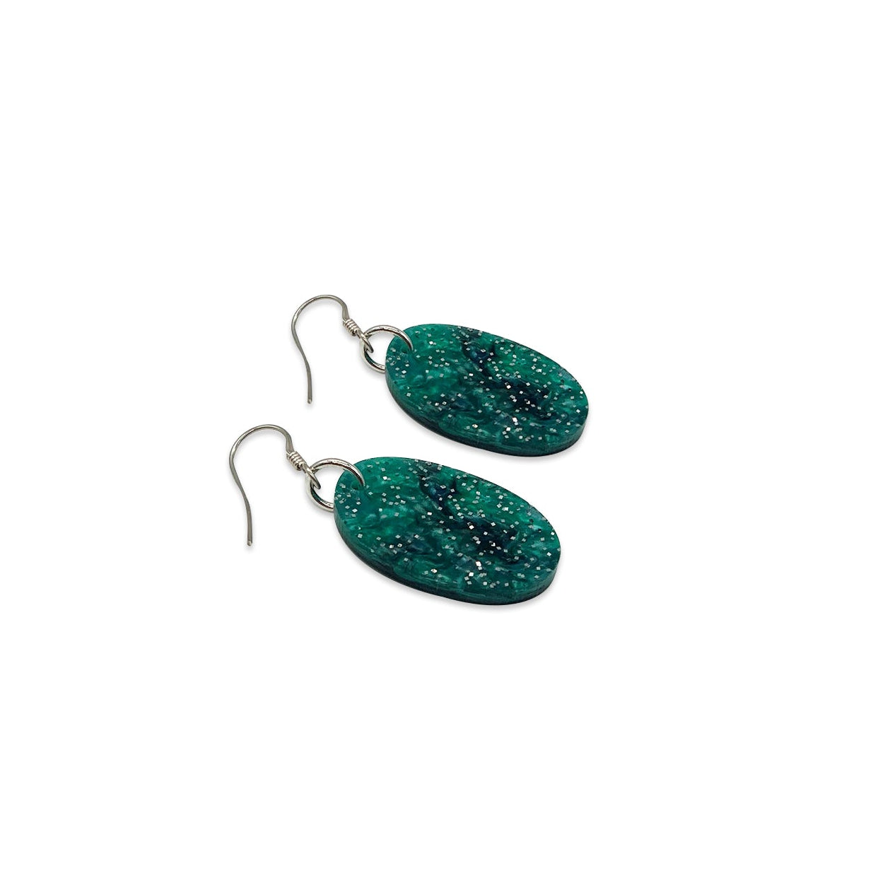 Oval Earrings - Green Sparkling Glitter