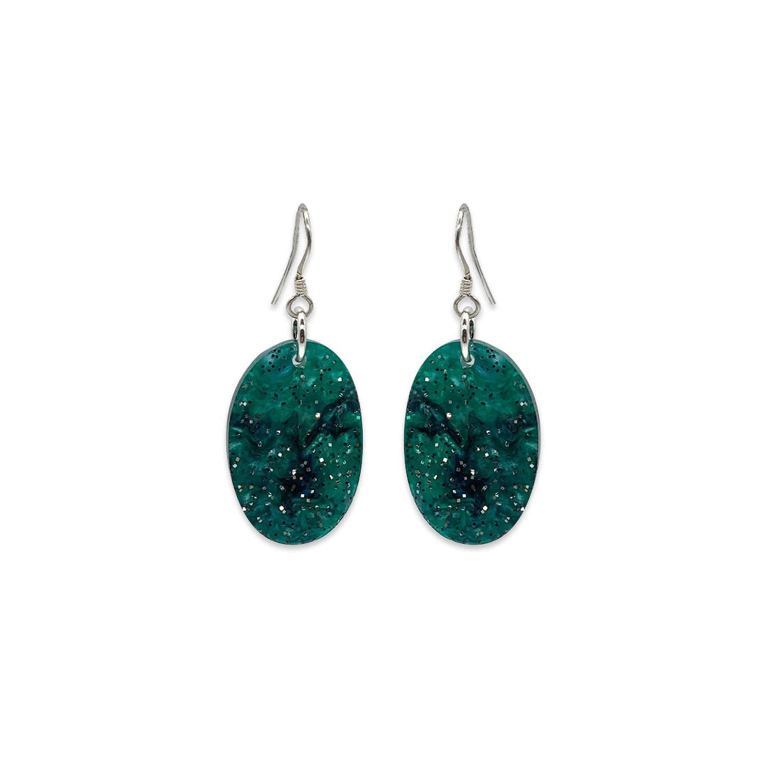 Oval Earrings - Green Sparkling Glitter