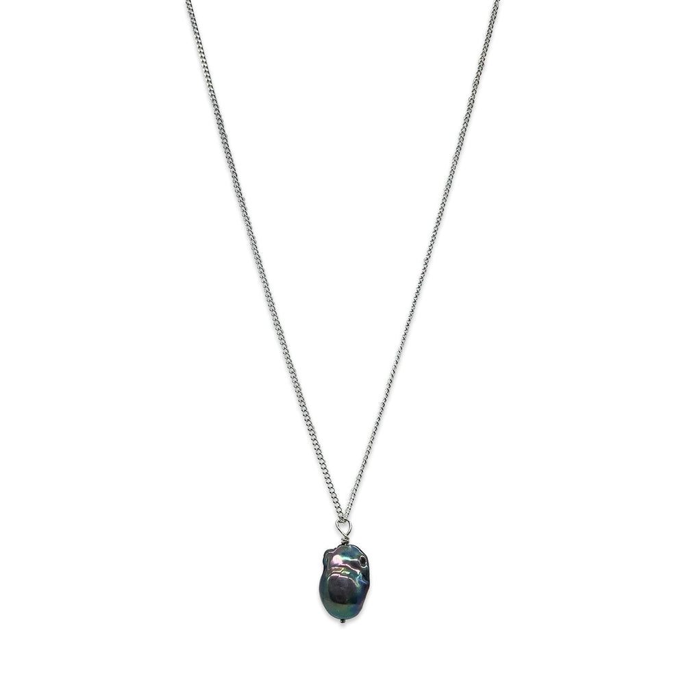 Baroque Peacock Pearl on a Rhodium Chain