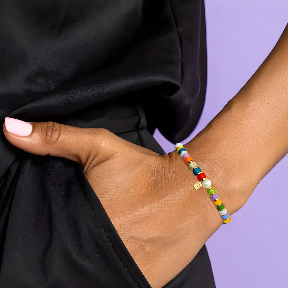 Beaded Bracelet - Rainbow & Pearl