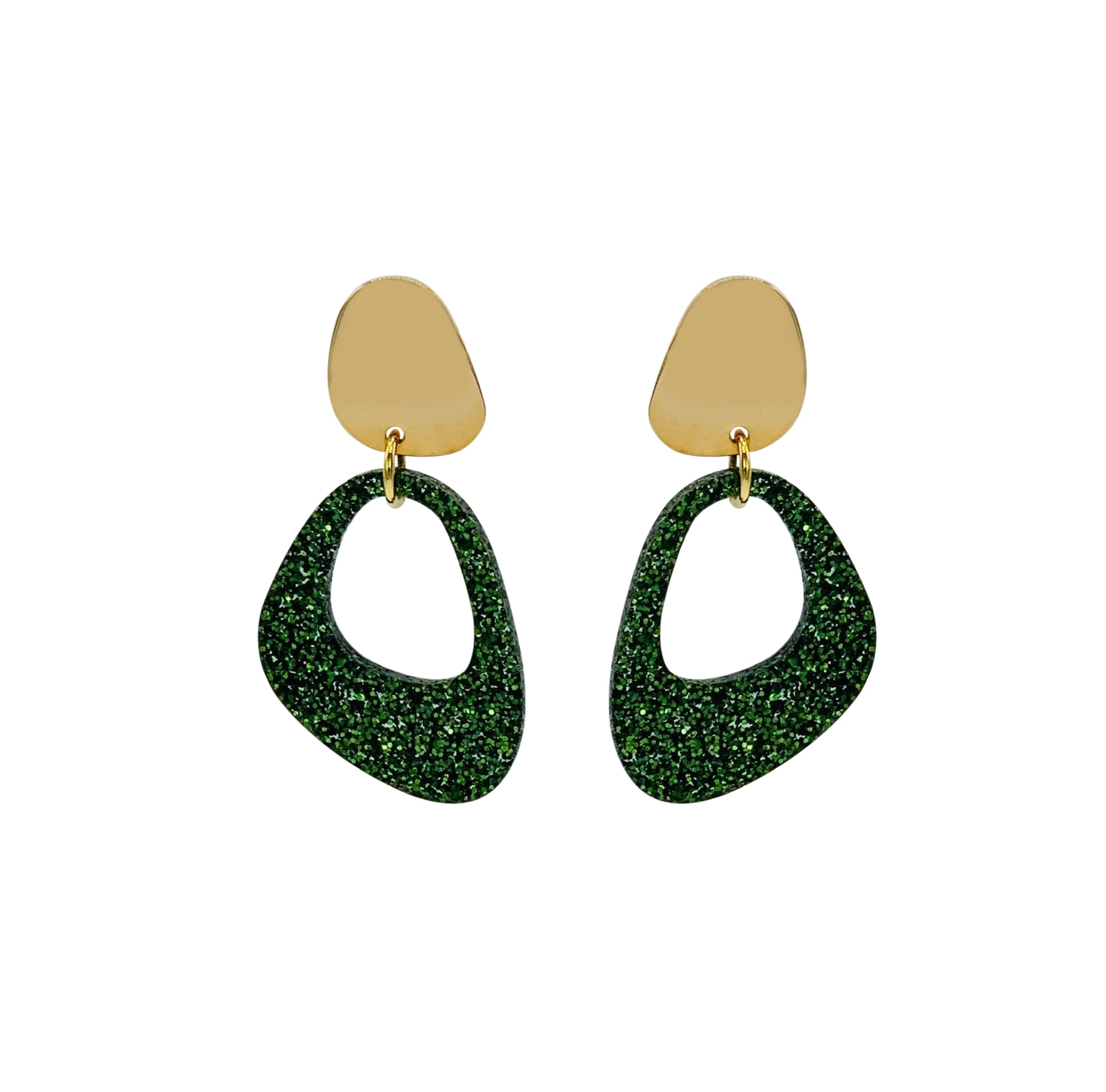 Pebble Drop Earrings - Forest Green Glitter