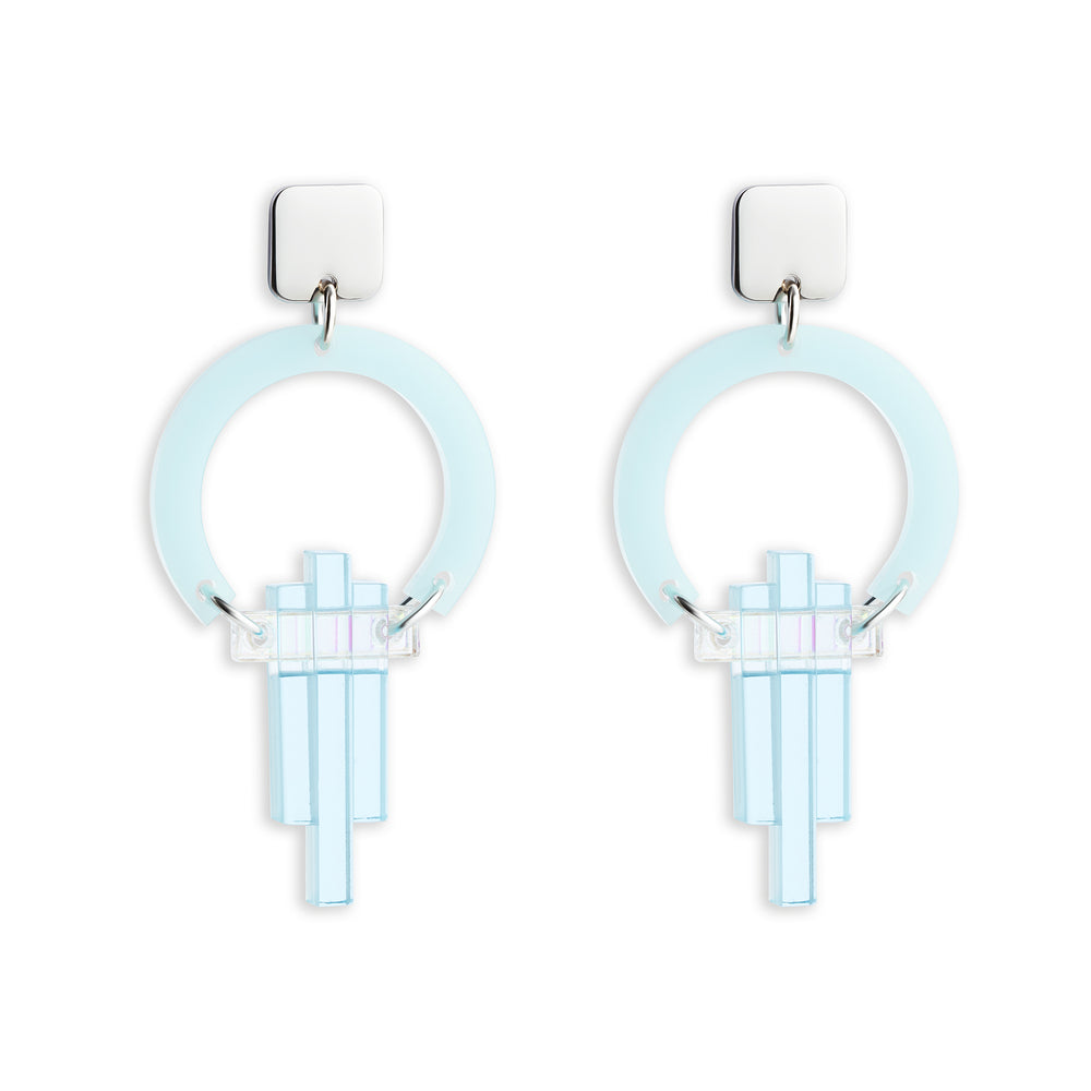 Petite Art Deco Chandelier Earrings - Light Blue and Arctic Blue