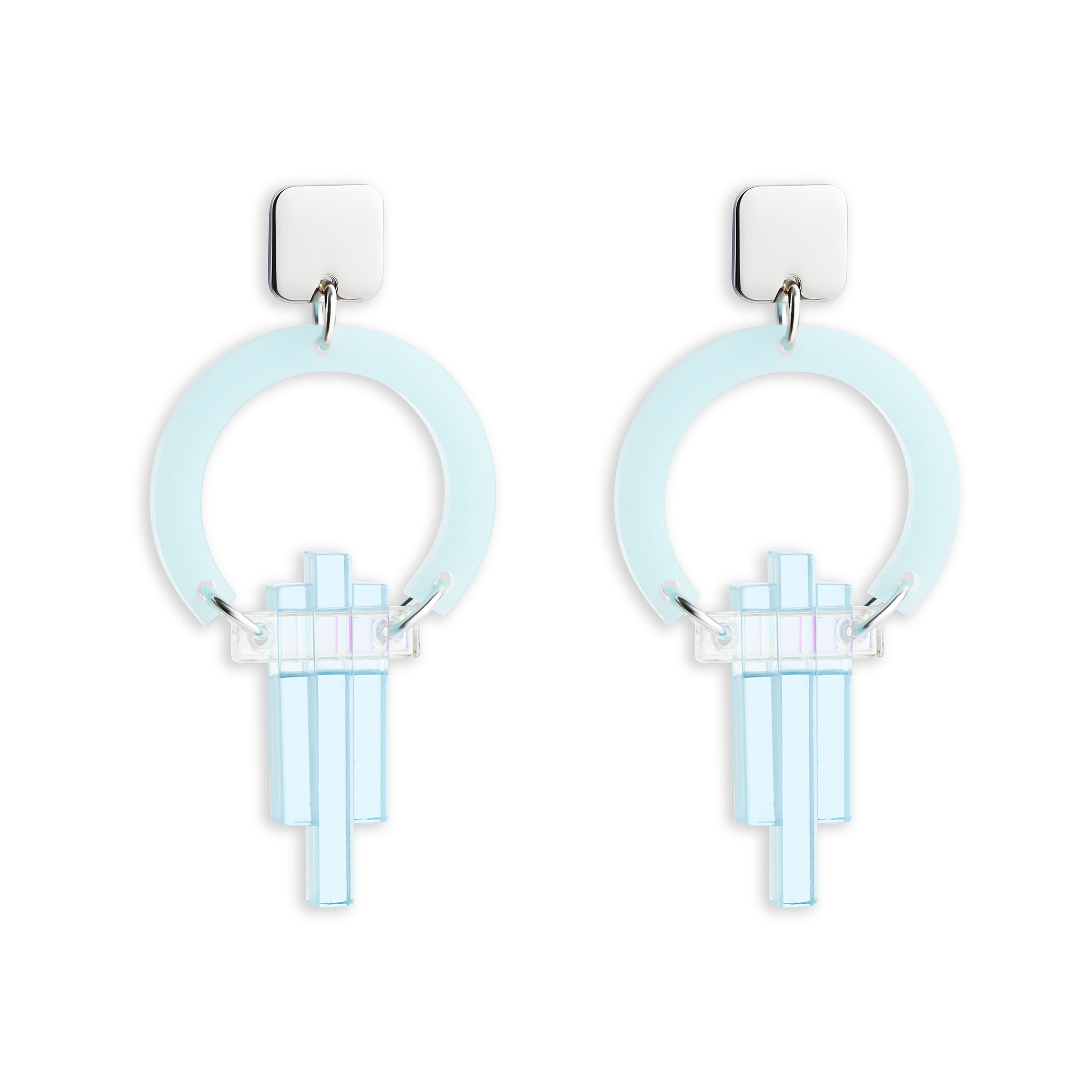 Petite Art Deco Chandelier Earrings - Light Blue and Arctic Blue