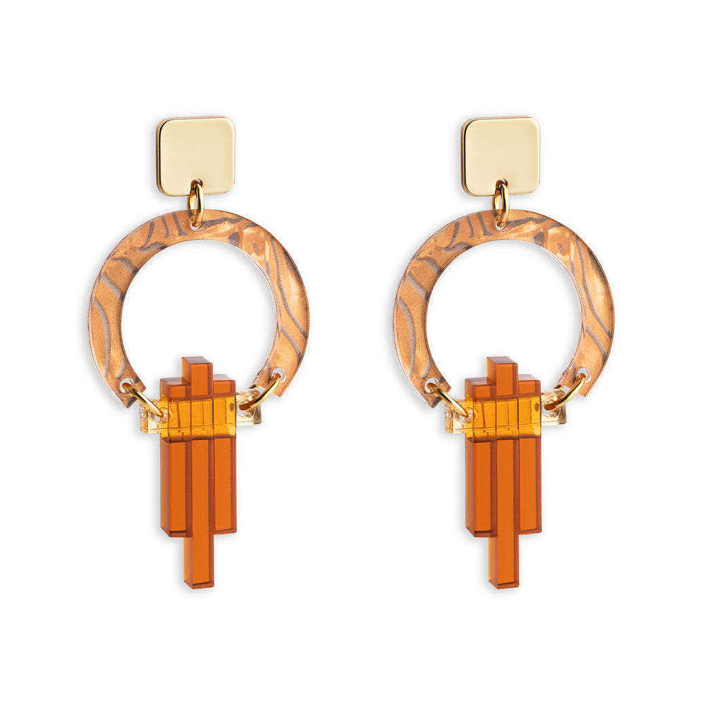 Petite Art Deco Chandelier Earrings - Tiger Shell