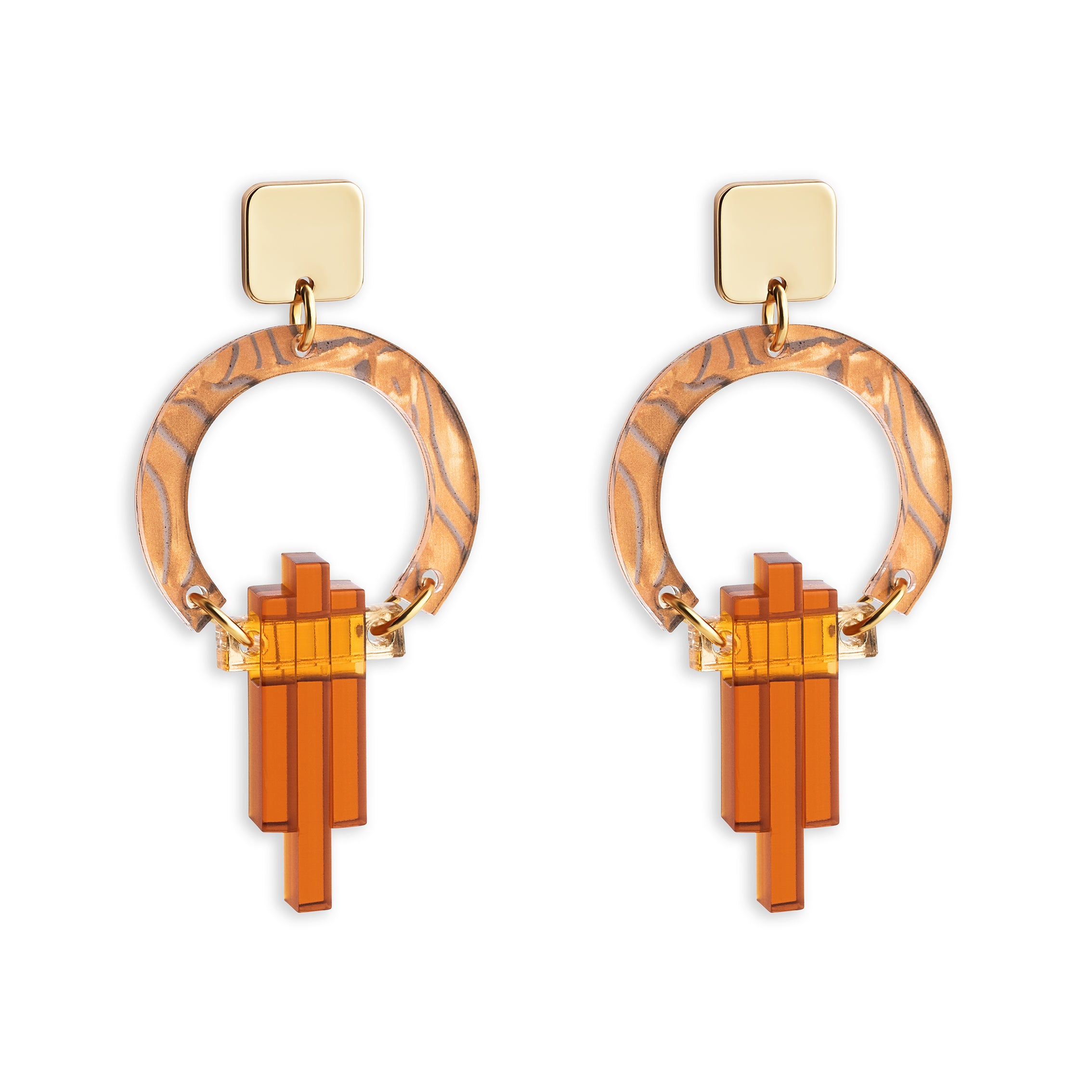 Petite Art Deco Chandelier Earrings - Tiger Shell