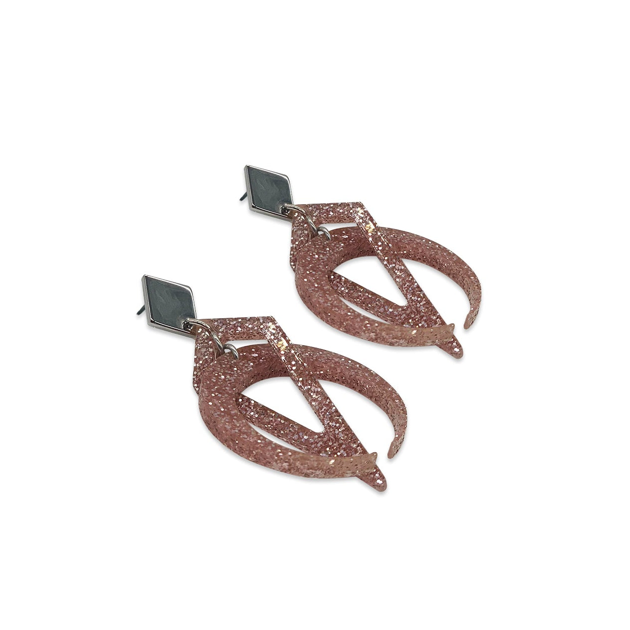 Petite Crescent Hoops - Pink Glitter