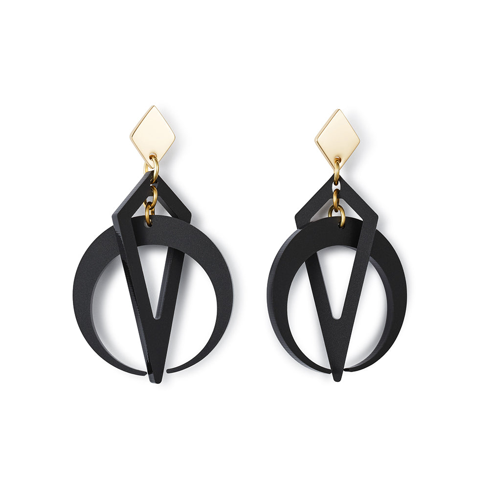 Petite Crescent Hoop Earrings - Black