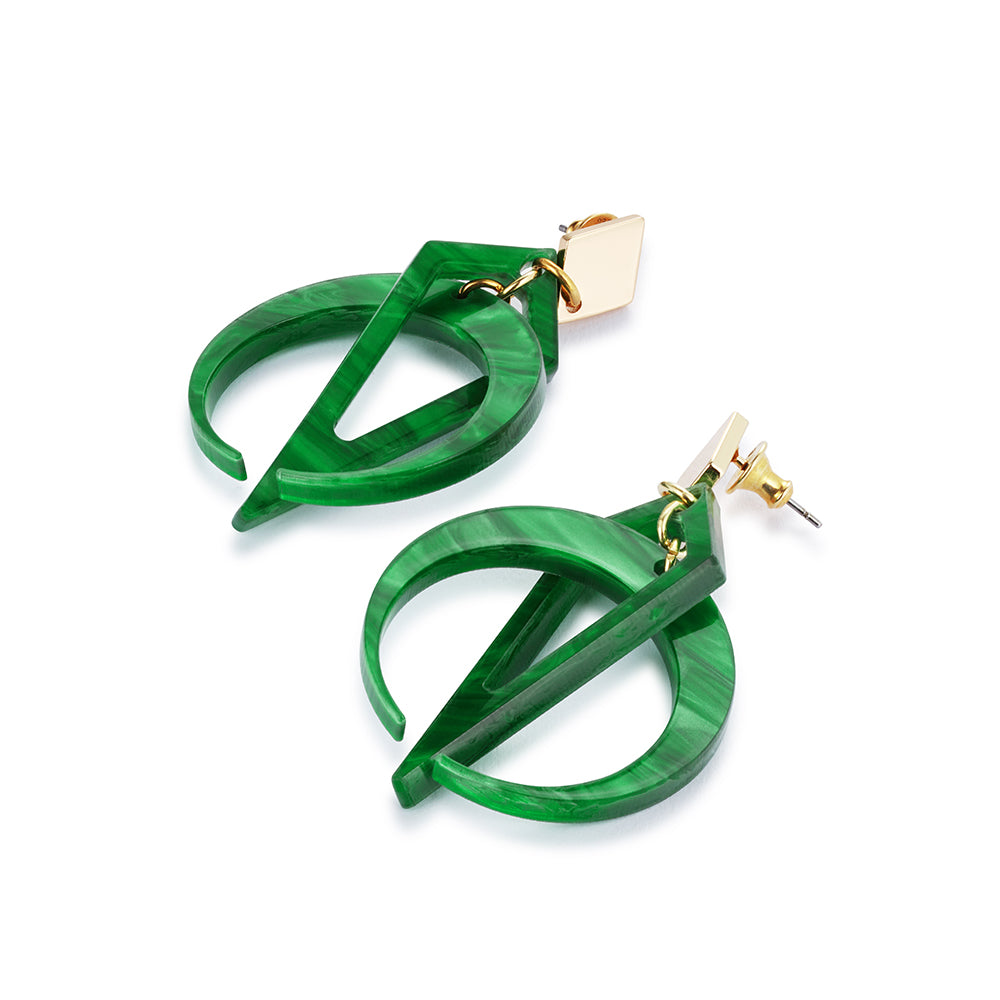 Petite Crescent Hoop Earrings - Green