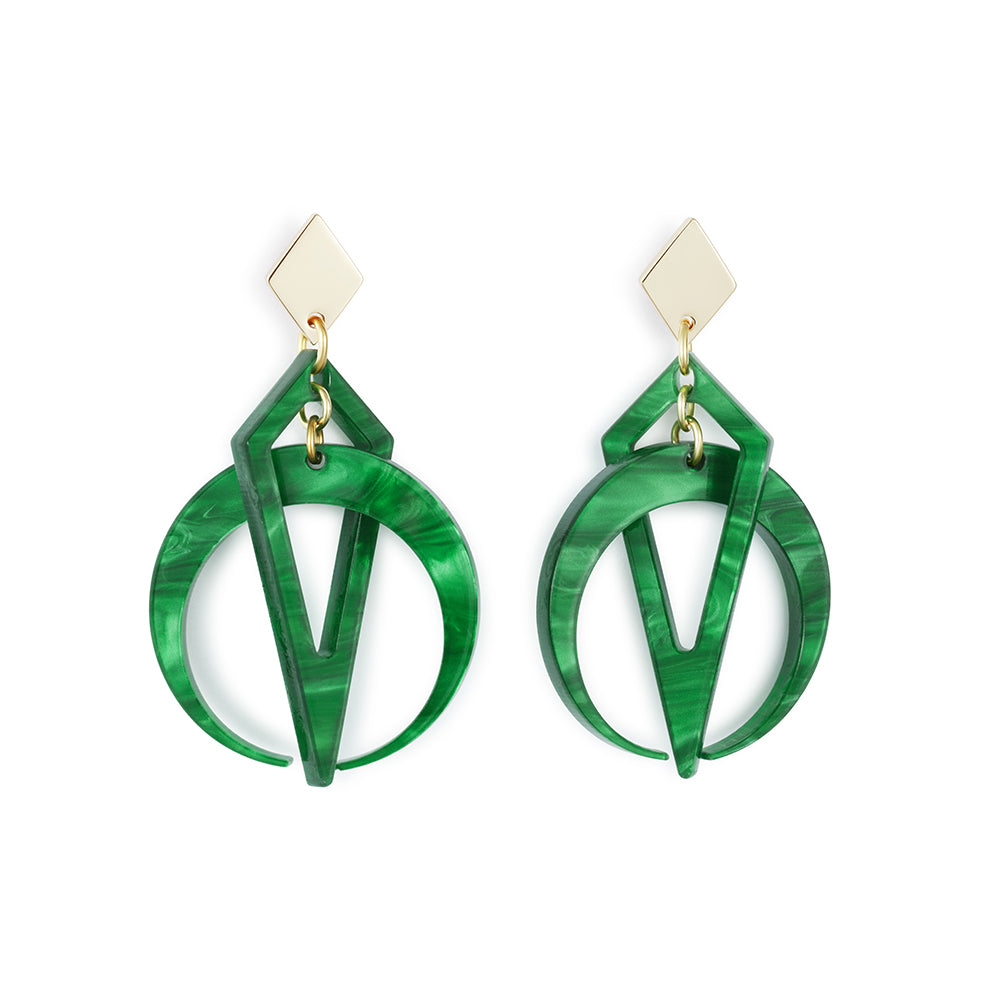 Petite Crescent Hoop Earrings - Green