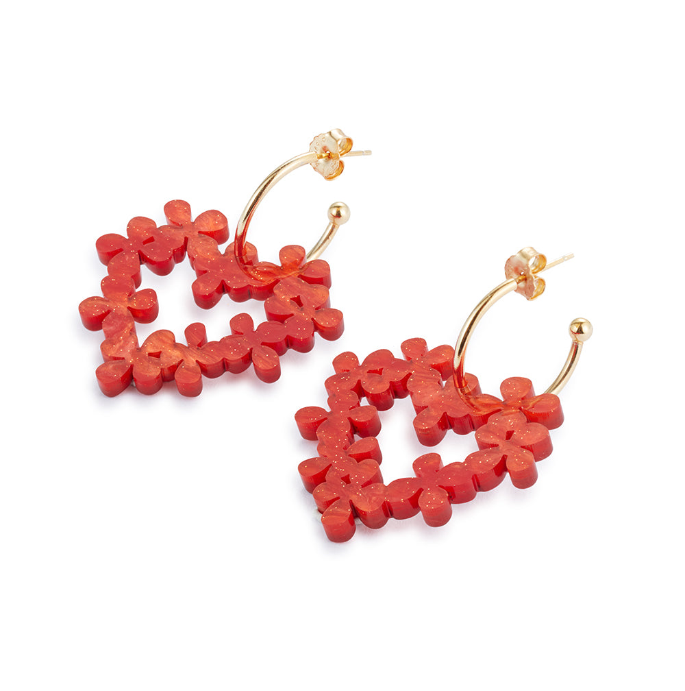 Mini Hearts in Flowers - Sienna Red & Gold Vermeil