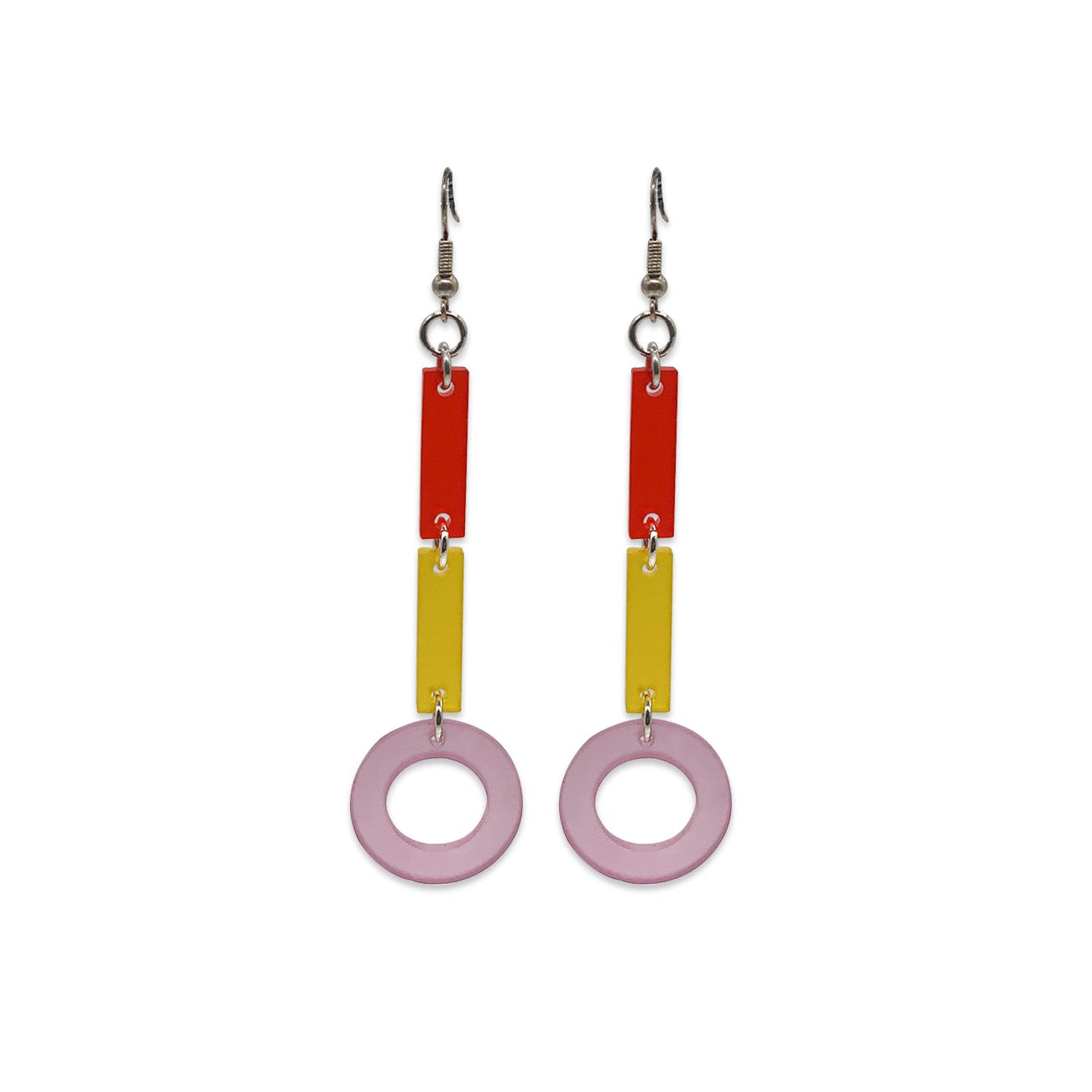 Pop Art Drop Earrings - Red, Yellow & Heather