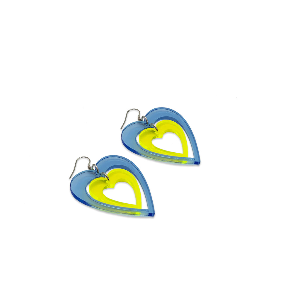 Pop Hearts - Blue & Neon Yellow