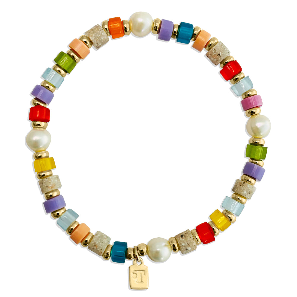 Beaded Bracelet - Rainbow & Pearl
