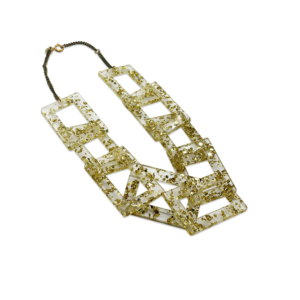 Rectangle Link Necklace - Gold Fleck